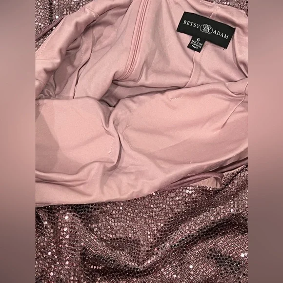 Adam Pink Sequin Maxi Gown Spaghetti Strap Prom - Picture 11 of 13